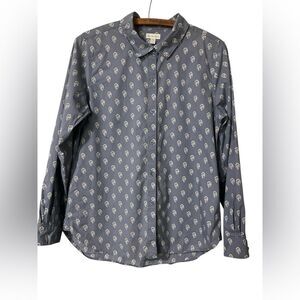 Garnet Hill Organic Cotton Top Size 8 Grey Fall Office Casual Classic Button Up
